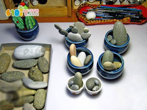 儿童手工制作石头仙人掌盆栽